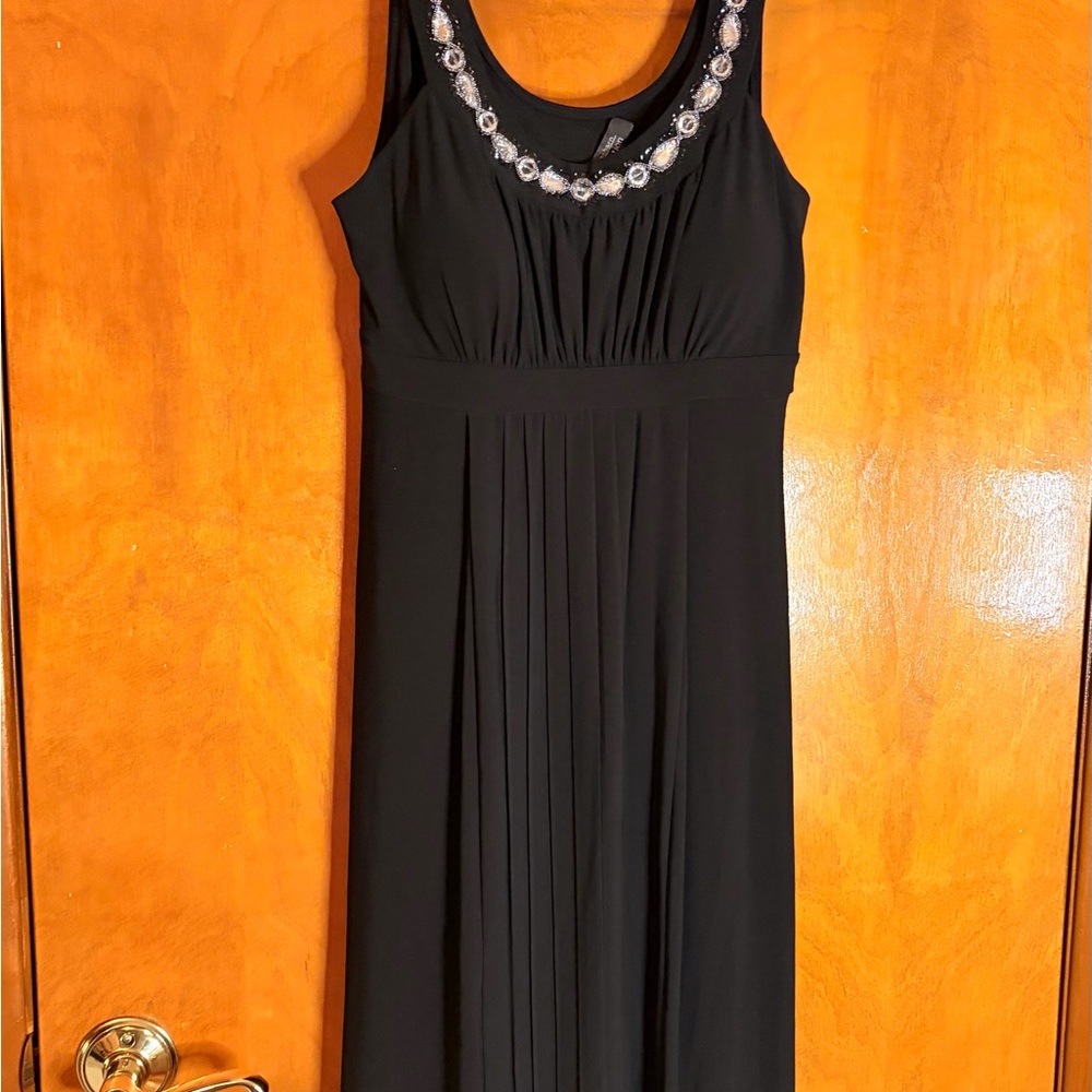 dressbarn Black Maxi Dress with Beaded Neckline